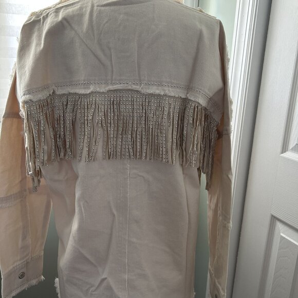 NIKKI LUND  fringe oversized jacket - natural, Size SMALL, NWT - Picture 6 of 13
